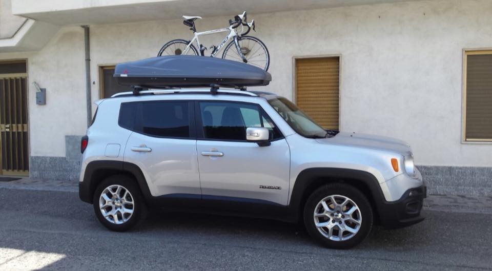 BOX AUTO BAULE G3 ALL TIME 480 + BARRE PORTATUTTO + PORTA BICI DA TETTO PER  JEEP RENEGADE