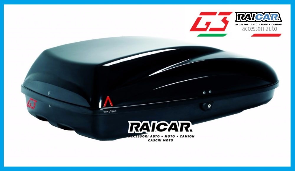 BOX AUTO BAULE TETTO PORTATUTTO PORTAPACCHI SHUTTLE G3 HELIOS 400 NERO  LUCIDO – RAI.CAR.