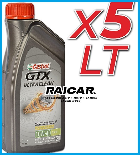 Castrol GTX ultraclean 10w40 A3/B4 olio motore auto benzina diesel 5x1lt. –  RAI.CAR.
