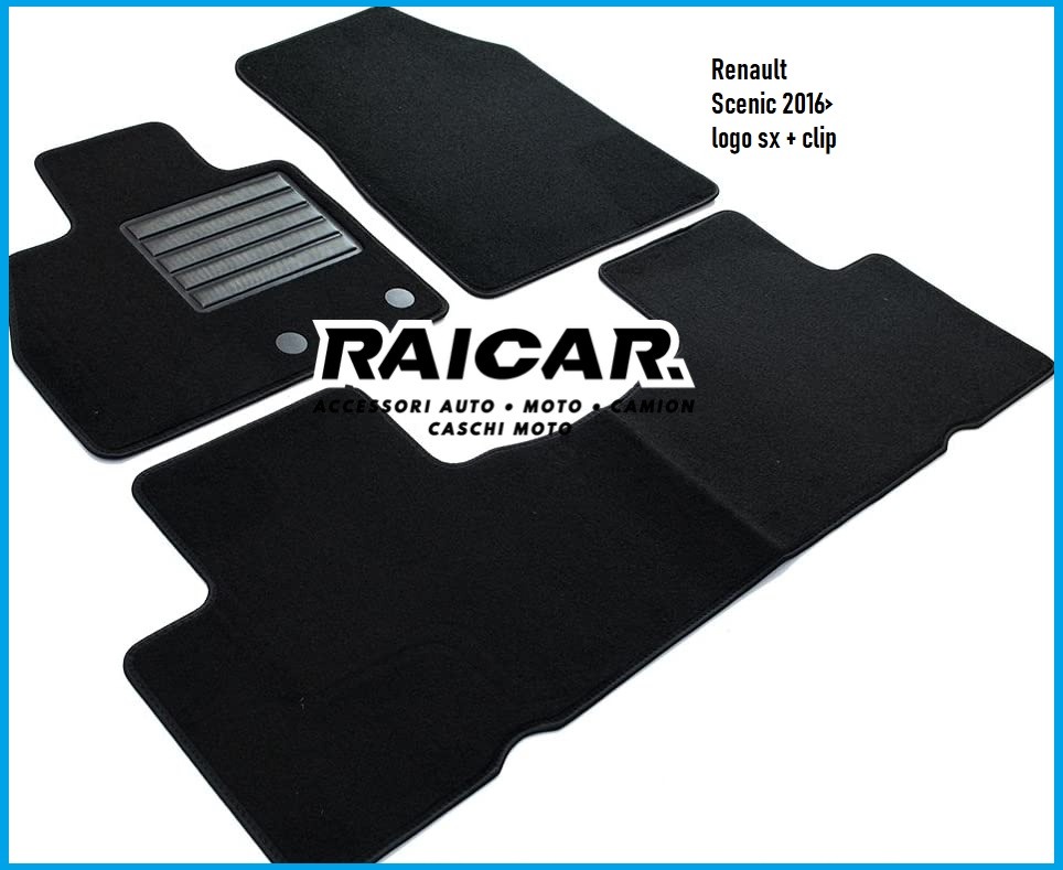 Set 4 tappetini auto moquette velluto su misura logo + clip Renault Scenic  2016> Posteriore unico – RAI.CAR.